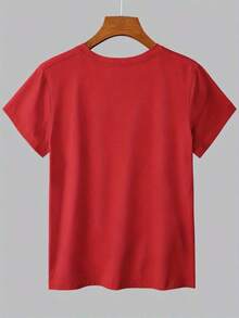 1 Piece Of Women's Botanical Print Cotton T-Shirt, Cool, Breathable, Casual Natural Style, Round Neck, One-Piece, With Fun Letter And Animal Print, Stylish, With "You Can't Control Me" And "Animal Donkey" Prints, For Spring, Summer, Sports, Vacation, Short Sleeve, Casual Holiday Style, Loose And Slimming Retro Fashion, Versatile, Short Sleeve T-Shirt For Women, Ideal For Everyday Wear On Summer Vacation. Suitable For Spring, Summer And Autumn. - 紅色 - 查看 2