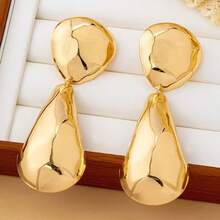 1 Pair Glamorous Fashion Exaggerated Creative Metallic Smooth Teardrop Dangle Earrings - Yellow Gold - View 3