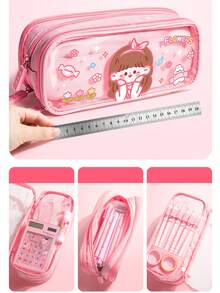 2026 New Transparent Pencil Case, Large Capacity 3-Layer Highly Attractive INS Style Pencil Box For Girls, Color-Block Student Stationery Box, Minimalist - Single Piece - View 4