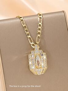 1pc Fashion Vintage Religious Virgin Mary Zirconia Necklace, Women's Vintage Distressed Craft, Low-Key Luxury, Bright Zirconia Inlaid Design. 50cm Chain Fits Neck Perfectly, Gentle And Elegant Style Suitable For Various Occasions. - Yellow Gold - View 6