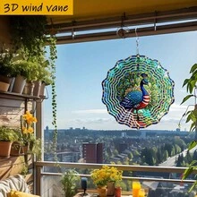 1个3D彩色玻璃彩绘华丽孔雀摆件，尺寸25.5厘米/10英寸*25.5厘米/10英寸，带旋转挂钩，360° DIY创意风车套装，风力驱动旋转，安装简便，适合作为圣诞节、万圣节和其他节日礼物（不含吊坠），款式随机。 - A - 查看 5
