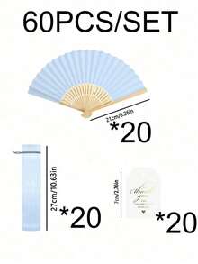 60-1件組，優雅藍色摺扇，情人節禮物，包含賀卡和禮品袋。竹製手扇適合新娘、伴娘禮物和婚禮裝飾，也非常適合派對、活動和夏季配件。 - 多色 - 查看 16