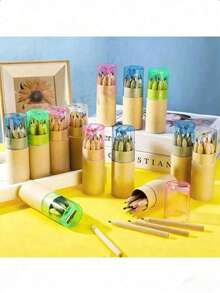 Set de 12 piezas/48 piezas de lápices cortos creativos y coloridos, con sacapuntas incorporado, adecuado para premios y regalos de estudiantes, colores surtidos al azar - Multicolor - Ver 13