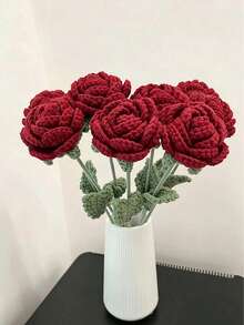 1pc/3pcs/5pcs Exquisite Hand-Cropped Knitting Craft Roses Flowers ,Artificial Flowers For Wedding Party Decorations Home Decor Gift Bouquets - Burgundy - View 6