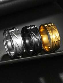 1 pieza Anillo de acero inoxidable con diseño de corte a la moda, duradero y de diseño unisex - ranuras geométricas - Ver 7
