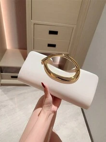 1件歐美時尚金屬裝飾迷你手拿包，高端亮面金屬條女款手提包，優雅奢華正式禮服晚宴包，PU皮革派對包/浪漫婚禮手拿包/舞會包，雞尾酒會包，附金屬鏈條返校舞會包 - 白色 - 查看 5