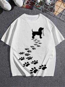 Under The Radar Adorable Women's T-Shirt With Dog Paw Print, Casual, Short Sleeve, Crew Neck For Pet Lovers, Stylish Graphic Design, Comfortable And Breathable Fabric, Ideal Gift For Dog Moms! Y2k-Vintage Unisex Urban Style Cotton Loose Fit Short Sleeve Crew Neck T-Shirt - 白色 - 查看 3