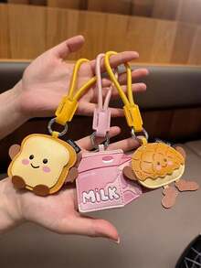 Cute Breakfast Food PU Leather Keychain, Toast Milk Pineapple Bun Cartoon Pendant, Creative Bag Charm, Car Key Chain, Student Backpack Decor, High-Quality Girly Accessory, Great Gift For Friends And Birthdays - Multicolor - View 1