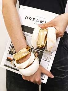 3pcs Acrylic Bracelet Set, Elegant Minimalist Dyed Bangle Combination - Baked Milk Color - View 2