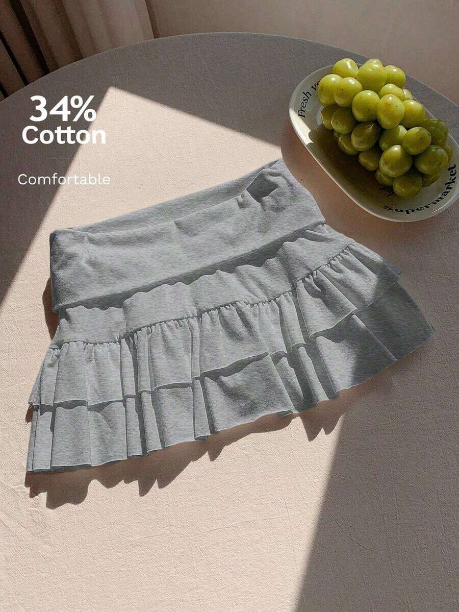 Xghhjm Falda Mini de Terciopelo Negro con Volantes para Mujer, Ideal para Fiestas de Invierno - Gris - Ver 1