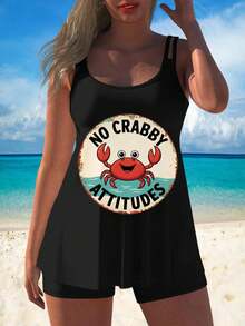 Women's Flowy Tummy Control Tankini Sets With NO CRABBY Design, Two Piece Tummy Control Bikini Swimsuits Blouson Tank Top With Boyshorts Bathing Suits  For Beach And Hot Springs / Summer Vacation Outfit - 黑色 - 查看 6