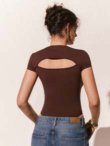 de unicolor minimalista para mujer con recortes para uso diario - Marrón - Ver 7