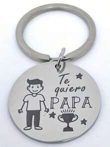 1pc Sweet & Warm Silver Round Metal Spanish Key Chain, Suitable For Bag & Car Key Decoration, Father's Day Gift - Silver - View 5