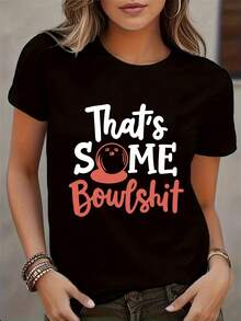 Women's Casual Printed T-Shirt, Round Neck, Short Sleeves, Regular Fit, 95% Elastic Fiber 5% - Comfortable T-Shirt For All Seasons - Unisex Urban Vintage Style, Loose Cotton T-Shirt With Round Neck And Short Sleeves - 黑色 - 查看 1