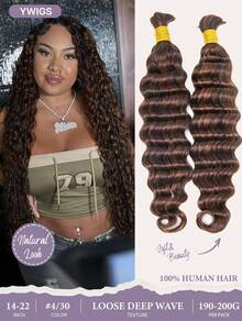 Y WIGS #4/30 Extensiones de cabello humano 100% natural con ondas profundas de estilo bohemio, de 16-20 pulgadas, 200g, suaves y ligeras, adecuadas para trenzar, graduación, aniversario, festivales, bodas, uso diario, fiestas y cosplay - S4/30 - Ver 13