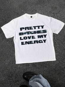 Cute Unisex Premium Casual T-Shirts, 'Positive Vibe' T-Shirt With The Phrase 'PRETTY GIRLS LOVE MY ENERGY', Short Sleeve Casual T-Shirt, Soft, Pure Cotton 220gsm - 白色 - 查看 1