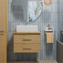 1pc Space-Saving Floating Bathroom Vanity, 60/80cm Wall-Mounted Cabinet With Double Drawers, Wood Grain Bathroom Sink Base, No Dead Corners & Easy To Clean, Ideal Birthday Gift For Small Bathrooms - Washbasin - View 5