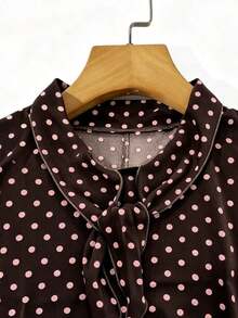 Camisa de mujer con diseño de cuello de corbata de lunares, primavera/verano - Café integral - Ver 5