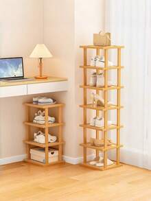 1pc Multi-Size Stackable Bamboo Shoe Rack, Vertical Narrow Design, Suitable For Entryway, Bedroom, Office. Multi-Functional Bamboo Storage Rack. Natural Wood Open Storage Rack, Suitable For Hallway. Multi-Layer Storage Rack, Essential For Small Spaces, Rental Apartments, Dorms. Space-Saving Storage Rack Essential - Multicolor - View 3