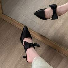 Zapatos de tacón para mujer Zapatos de tacón alto para mujer, nuevo modelo de primavera-verano, francés, con lazo en la puntera, sandalias de tacón para llevar por fuera - Negro - Ver 5
