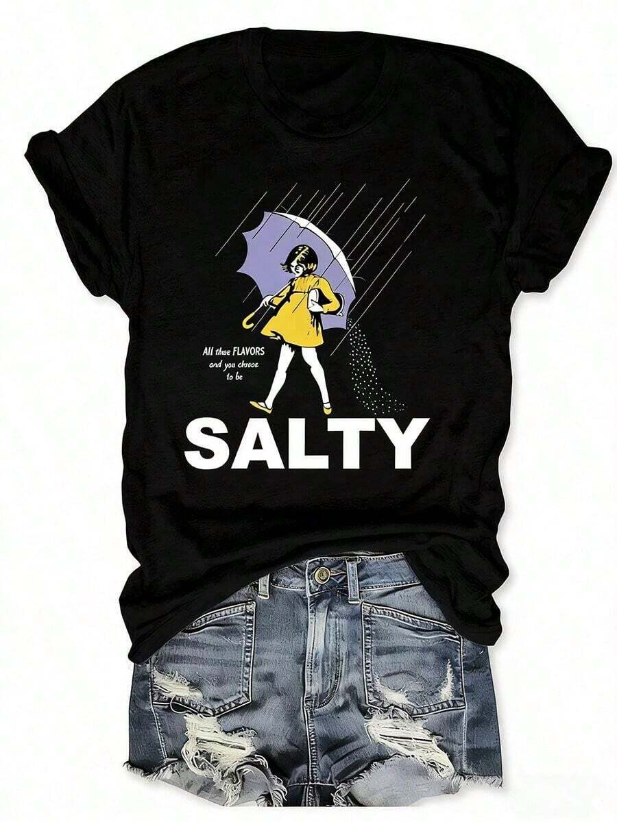 Women's 100% Cotton T-Shirt With Funny Slogan - Casual Relaxed Fit Streetwear Style Top - Short Sleeve For Summer - 黑色 - 查看 1