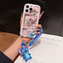 Disney Lilo And Stitch Phone Case : 3D Fluffy Pattern Border Protector Phone Soft Phone Case With A Free Cute Stitch Bracelet Chain Lanyard, Stitch, Lilo, Angel, For Apple 17 Promax 17 Pro 16 15 14 13 12 11 Pro Max XS Max X XR Soft Cover Summer Phone Case - 白色 - 查看 1
