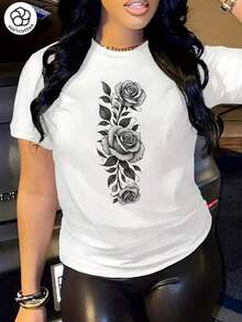 ropa de mujer Camiseta Vintage Floral para Mujer - Blusa Elegante con Estampado de Rosas, Tela Suave y Transpirable para Atuendos Casuales y Formales - Top Casual para Todas las Temporadas (Almacén Local - Envío Fácil), Camisetas para Mujer, Ropa Versátil, Camisa de Manga Corta, Ajuste Cómodo, Top de Moda, Amantes de la Moda, Moda de Primavera, Blusa Elegante, Material Ligero, Camisa de Manga Corta, Camisas de Mujer - Blanco - Ver 7