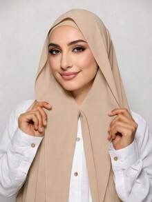 1pc 3-In-1 Instant Chiffon Hijab With Built-In Magnet And Inner Cap/All-In-One Instant Hijab - No Pins Needed, Non-Slip Fit, Quick Wear - Khaki - View 7