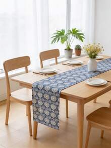 1 pieza Camino de mesa rectangular floral azul vintage, estilo granja, tela decorativa lavable para mesa de comedor, mesa de café, aparador, gabinete, decoración de mesa, adecuado para reuniones campestres, picnics, fiestas, festivales, todas las estaciones, primavera/verano - Hortensia azul - Ver 8