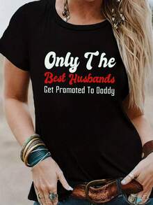 Women's T-Shirt With Print: Husband PROMOTED TO FATHER ROLE - Black - View 1