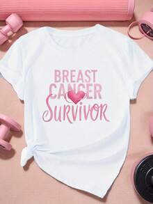 SHORT SLEEVE SPORTS T-SHIRT FOR WOMEN BREAST CANCER SURVIVORS, SIZE - 白色 - 查看 1
