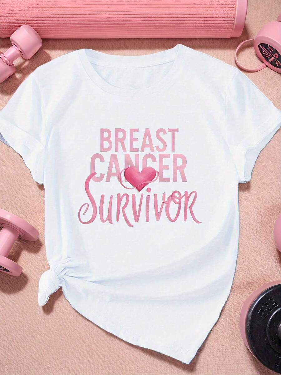 SHORT SLEEVE SPORTS T-SHIRT FOR WOMEN BREAST CANCER SURVIVORS, SIZE - 白色 - 查看 1