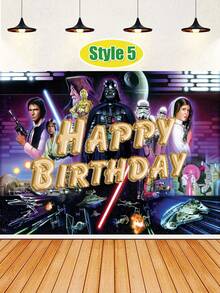 Hasbro 主题生日快乐背景幕布，银河系派对横幅，饰有标志性人物和星际战斗机，涤纶材质，适用于生日装饰，易于悬挂且可重复使用，是拍照亭、墙面装饰和派对用品的理想之选，包含绝地武士、机器人和太空主题元素，为任何庆祝活动增添史诗般的氛围，经久耐用且轻便，是粉丝生日的完美之选，适合室内和室外使用，非常适合创造难忘的派对时刻。 - 多款 - 查看 16