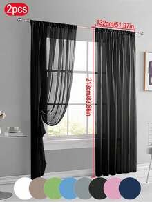 2pcs Lightweight Sheer Lace Curtains, Transparent Fine Weave, Rod Pocket Design, Suitable For Kitchen, Living Room, Bedroom, 40gsm - Multicolor - View 71