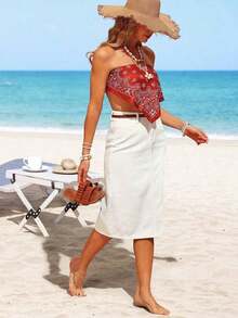 vaquera de mujer casual con abertura lateral de unicolor, adecuada para looks de vacaciones en la playa y festivales de música - Blanco - Ver 5