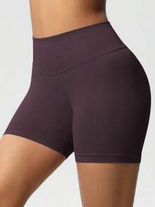 Pantalones cortos de yoga sin costuras de cintura alta para mujer - Levantamiento de glúteos elástico, adecuado para correr, fitness y actividades al aire libre| Apariencia de moda| Tela elástica de verano - Granada - Ver 5