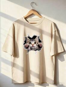 Cute And Realistic Style Short-Sleeve T-Shirt, Fashionable Short-Sleeve T-Shirt For Spring And Summer 2026, Made In Mexico, 180 Grams. Cartoon Print, Couple Design, Suitable For Indoor Or Outdoor Wear. Crew Neck, Unisex, Ideal For Office And Leisure. One-Piece Pack. - APR-P631577SLNDXZGY566 - 查看 1
