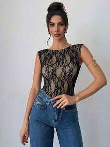 Body de unicolor con escote pronunciado y espalda descubierta, sexy y versátil para vacaciones y fiestas - Negro 4 - Ver 7