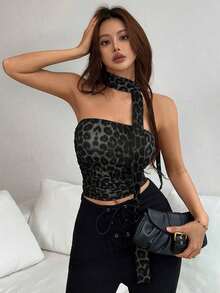 Top bandeau de unicolor minimalista para mujer, para uso casual diario - Gris - Ver 3