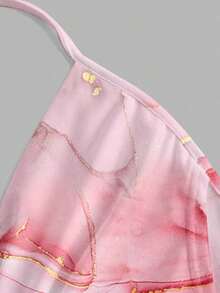 Top de cuello halter para fiesta sin espalda con fornteras drapeadas y diseño sólido - Rosa - Ver 5