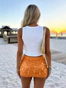 Top de camisola casual de vacaciones para mujer decorado con cuentas y estrellas de mar - Blanco 4 - Ver 2