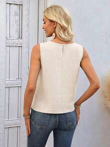 Camisa sin mangas de unicolor con diseño de botones para mujer - Albaricoque 2 - Ver 6