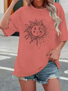 Talla Grande, Camiseta Estampada de Corte Holgado para Mujer de Talla Grande - Rosa - Ver 6