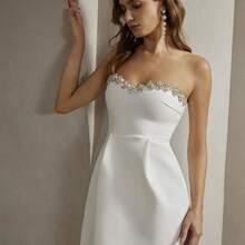 Rhinestone Decor Cropped Tube Dress, Christmas - Blanco - Ver 8