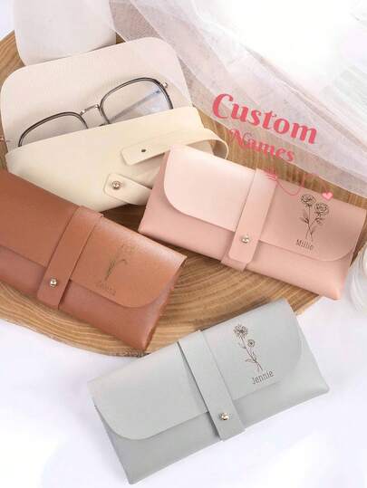 Custom Leather Eyeglasses Case, Soft Eyeglasses Pouch, Bridesmaid Gift, Birthday Wedding Party Gift, Birthday Bouquet Gift, Mother's Day Gift, Gift For Her