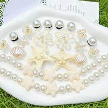20pcs White Ocean Series Shoe Charms, Shell, Starfish, Bow DIY Accessories, Charm Set For Perforated Slippers - White Starfish Long Chain - View 4