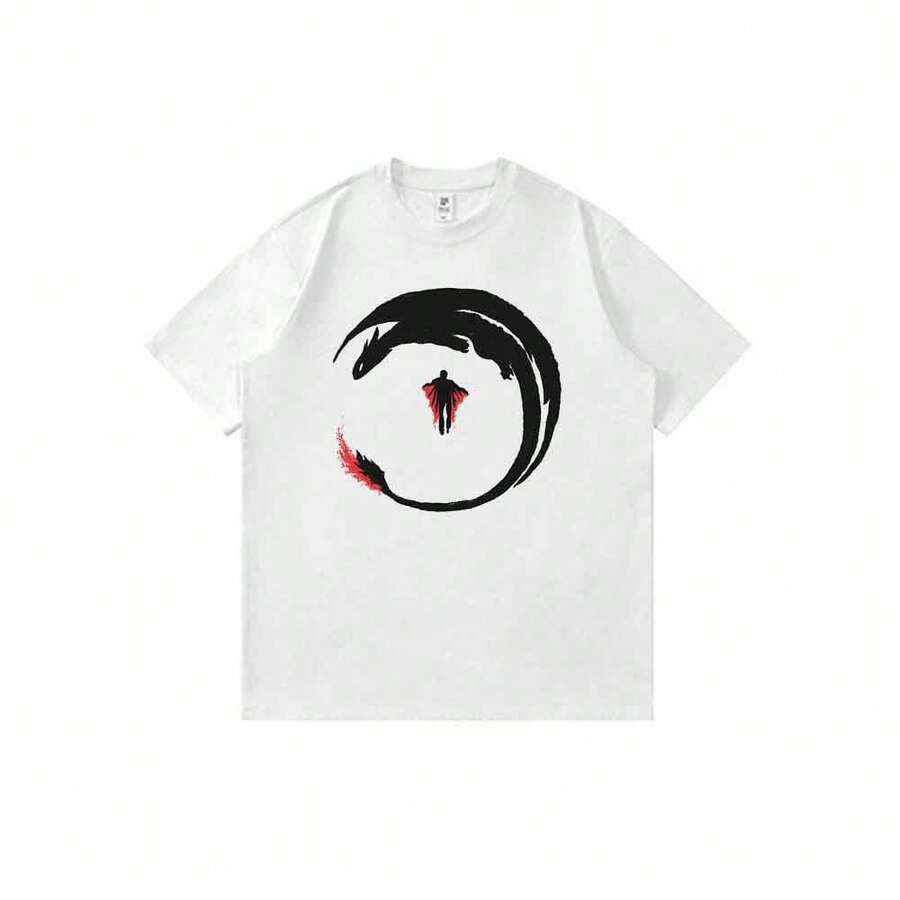 Camiseta unisex con estampado de siluetas de Desdentado e Hipo, divertida camiseta de manga corta informal de verano con cuello redondo. - Blanco - Ver 1