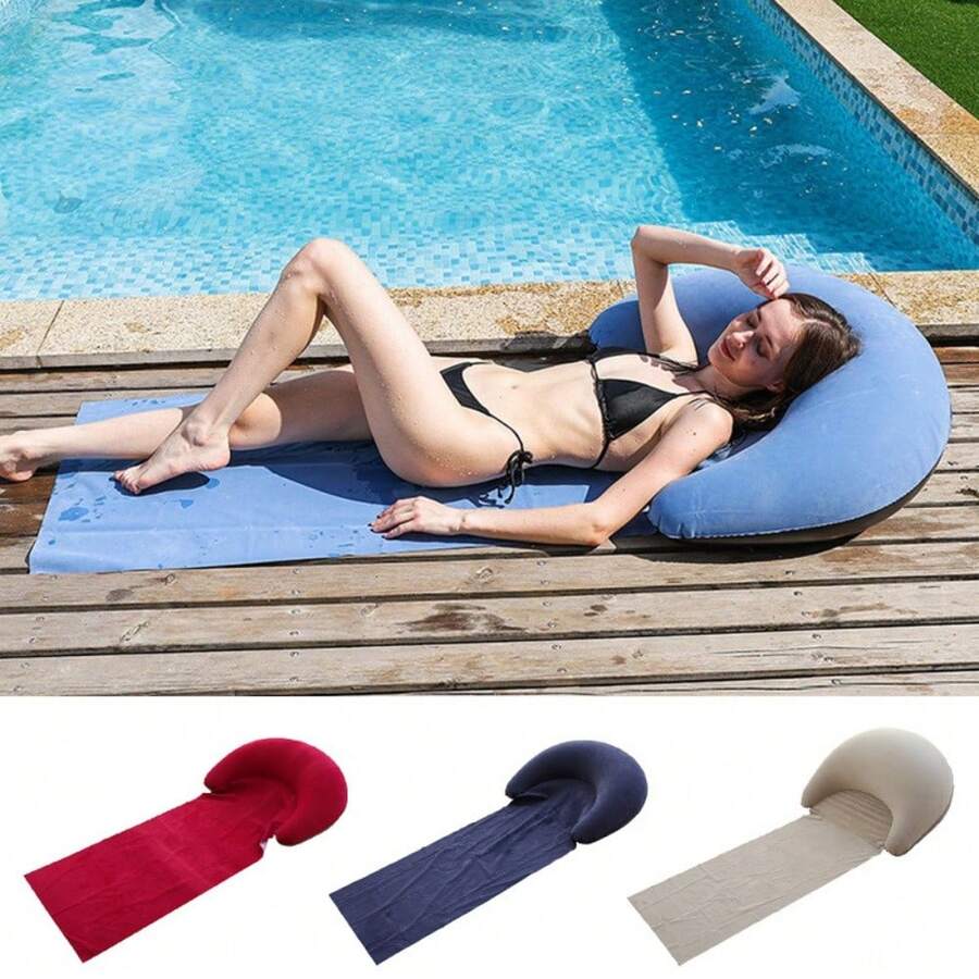1pc Foldable Lightweight Beach Mat, Outdoor Camping Single Person Inflatable Pillow Sleeping Pad, Portable Travel Use - Multicolor - View 1