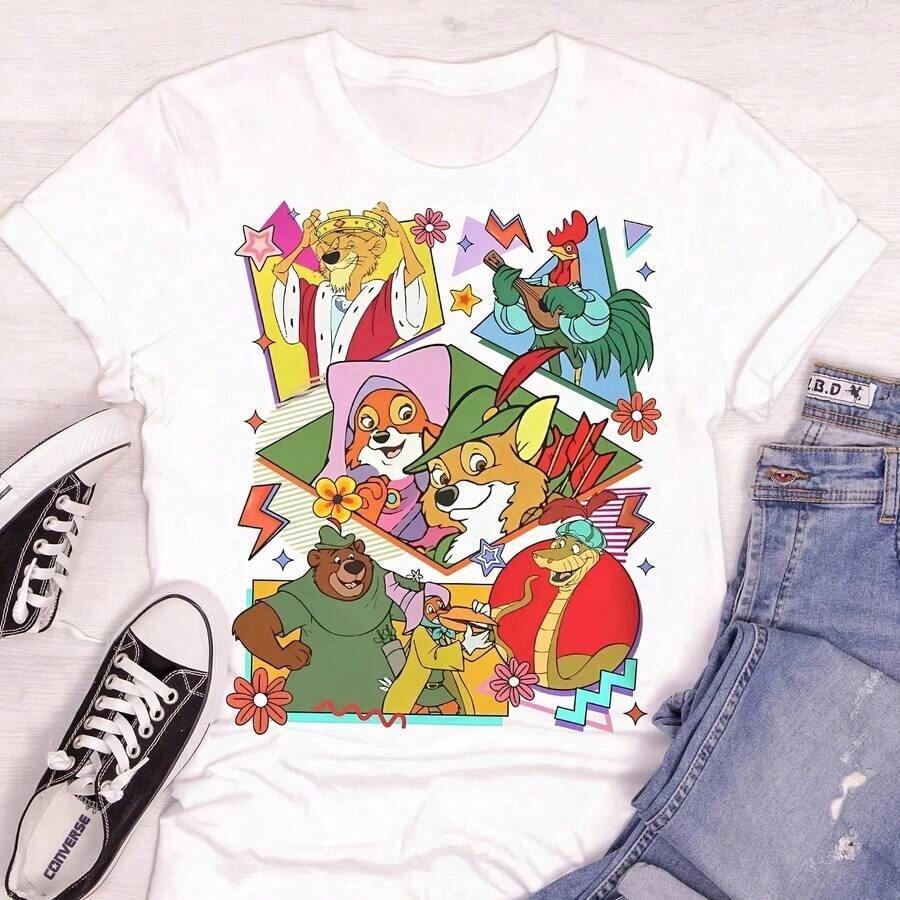 Premium Unisex Casual T-Shirts With Retro Robin Hood Characters, Sir Hiss And Marian John T-Shirt, Magic Kingdom T-Shirt For Girls - 形狀 - 查看 1