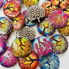 15pcs Colorful Tree Of Life Pattern Wooden Buttons, 30mm Vintage Wooden Grain Buttons, DIY Clothing Sweater Scarf Bag Decoration - Photo Color - View 7